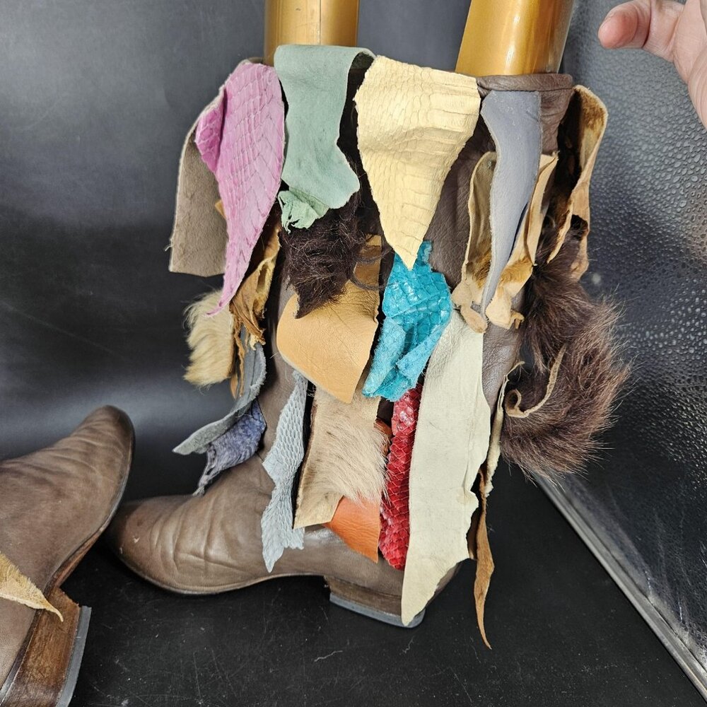 Leo Novi Boots Womens Size 8.5 Multicolor Patchwork Fringe Western Leather Art - Picture 6 of 16
